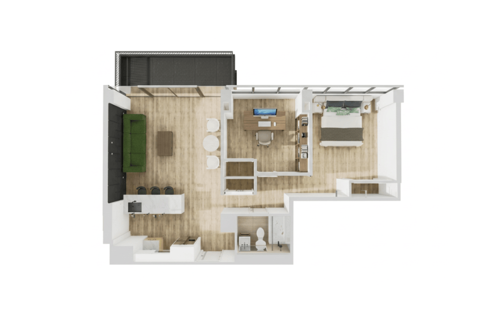 The Brio - 1 bedroom floorplan layout with 1 bathroom and 781 square feet